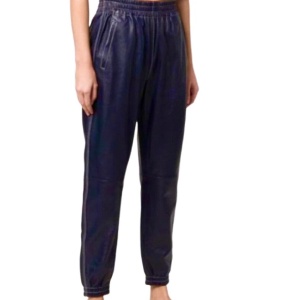 NWT Polo Ralph Lauren Blue Label Navy Leather Joggers - Sz XS - Picture 2 of 10